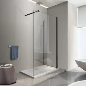 Actieprijs Parete Doccia Angolare walk-in h 200 vetro 8MM trasparente Telaio Nero con Accessori - 70X120 REVERSIBILE. Misura 120x70 cm