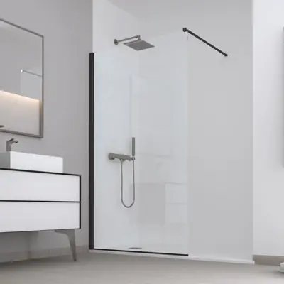 Betrouwbaar Parete Doccia Walk-In Essence Nero Opaco Vetro Trasparente 118,5-120 cm