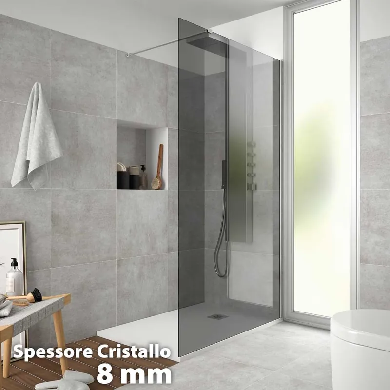 Koopje Parete Doccia Walk-In Itaca Vetro Grigio 8mm Profilo Cromo 117.5-120cm