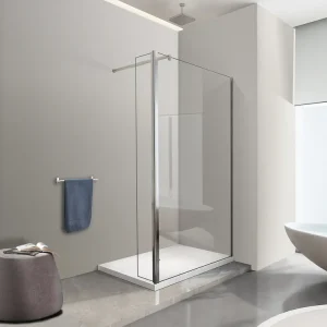 Parete doccia Walk In con anta mobile paraspruzzi vetro temprato 8mm H 200 cm misura 75 cm lastra + 30 cm antina. Misura 75+30 cm Beperkt Aanbod