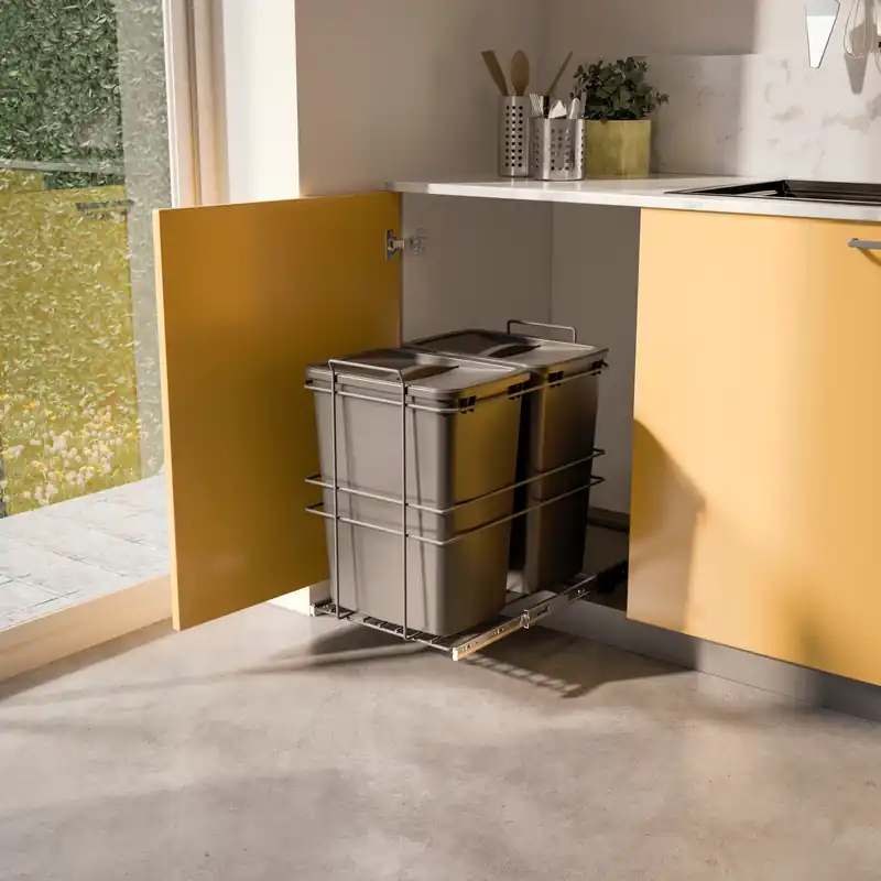 Rechtstreeks Van De Fabrikant Pattumiera per differenziata Recycle da cucina, 2 x 35 L, fissaggio sul fondo ed estrazione manuale