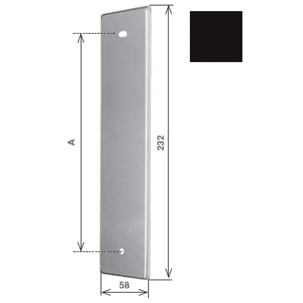 Gecertificeerd Placca cieca per avvolgitore UNI, finitura alluminio plastificato Nero RAL 9005, interasse A=206mm