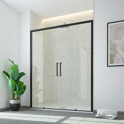 Porta Doccia Essence 2 Fisse + 2 Scorrevoli Nero Opaco 145,5-150 cm Seizoensaanbieding