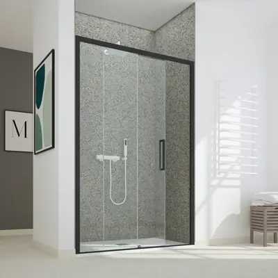 Snelle Levering Porta Doccia Essence Fissa+Scorrevole Nero Opaco Trasparente 125-130cm