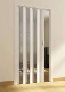 Exclusieve Aanbieding Porta a soffietto da interno su misura in pvc con doghe semitrasparenti modello Lucciola. Anta singola apertura laterale