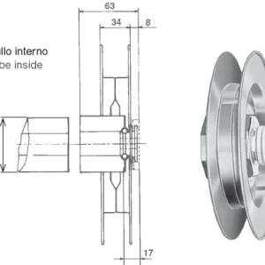 Puleggia con cuscinetto incorporato per rullo da 60mm. Diametro 180mm Korting