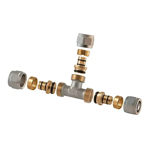 Nieuw RACCORDO A TEE 2 PZ ASSEMBLATO A COMPRESSIONE P/MULTISTRATO. Misura 3/4 - 20 (2,00)