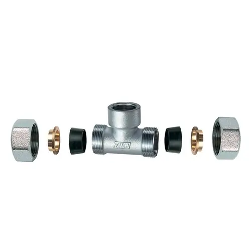 RACCORDO CROMATO A "T" CON 2 MONOCONI IN GOMMA PER RAME. Modello 3/4" x 22 Meest Verkocht