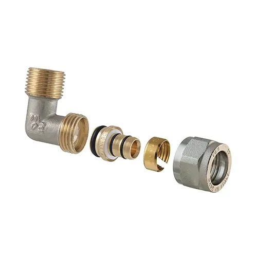 RACCORDO CURVO MASCHIO A COMPRESSIONE PER MULTISTRATO 2 PZ ASSEMBLATO. Misura 1/2 x 1/2-16 Alleen Vandaag