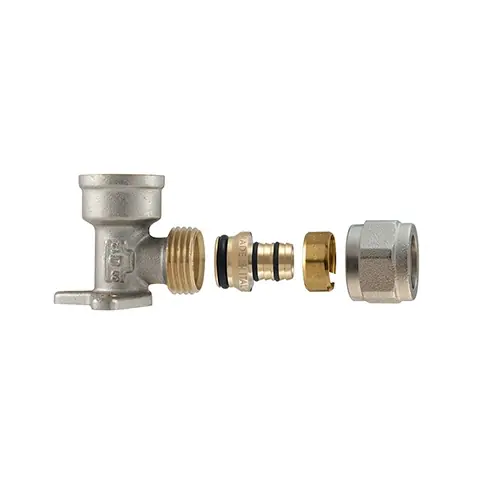 RACCORDO GOMITO FEMMINA A STAFFA A COMPRESSIONE PER MULTISTRATO 2PZ AS. Misura 3/4 x 3/4-20 Nu Kopen