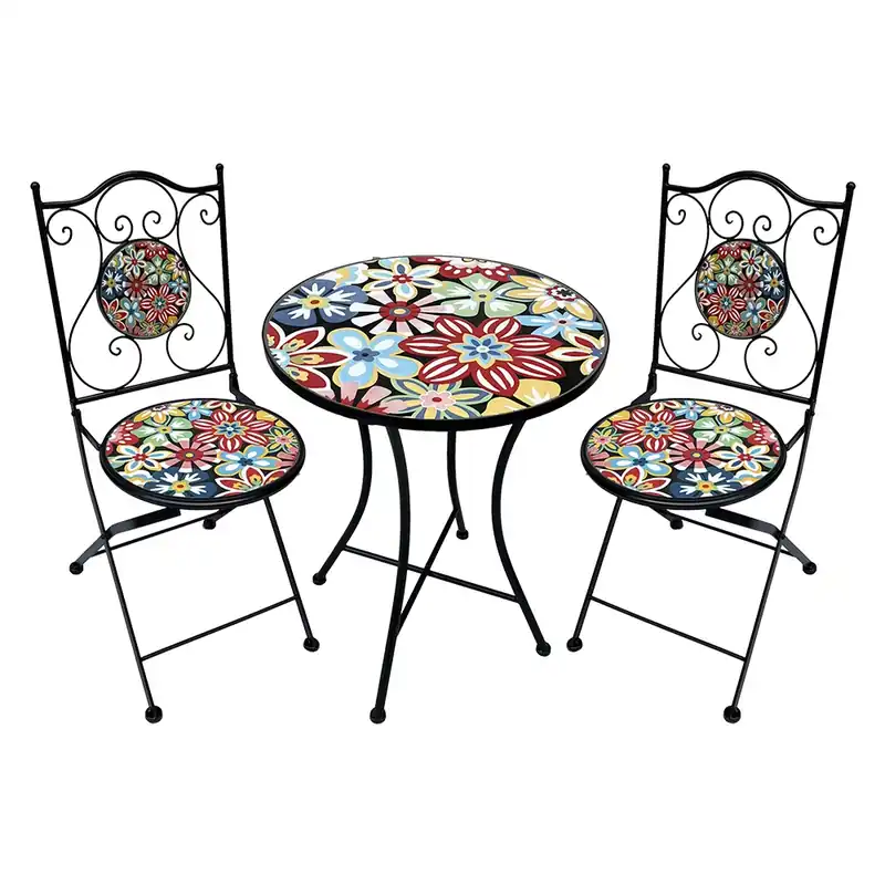 SET TAVOLO MOSAICO DA ESTERNO ‘ALLEGRIA‘ Ø cm 60 x h.75 (tavolo) - cm 38 x 46-92 (sedie) Favoriet