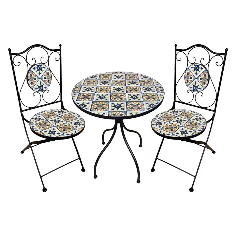SET TAVOLO MOSAICO DA ESTERNO ‘FIOCCO‘ Ø cm 60 x h.75 (tavolo) - cm 38 x 46-92 (sedie) Nieuw