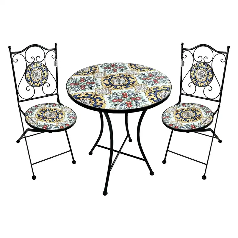 SET TAVOLO MOSAICO DA ESTERNO ‘FIORARTE‘ Ø cm 60 x h.75 (tavolo) - cm 38 x h. 46-92 (sedie) Snelle Levering