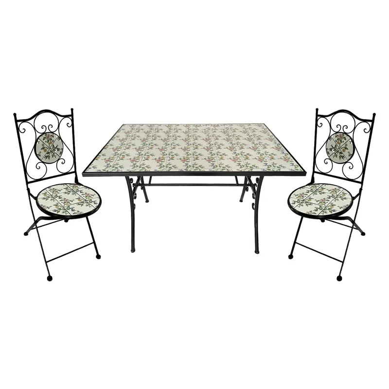 SET TAVOLO MOSAICO DA ESTERNO ‘FLORA‘ cm 120 x 80 x h.75 (tavolo) - cm 38 x 46-92 (sedie) Lage Kosten