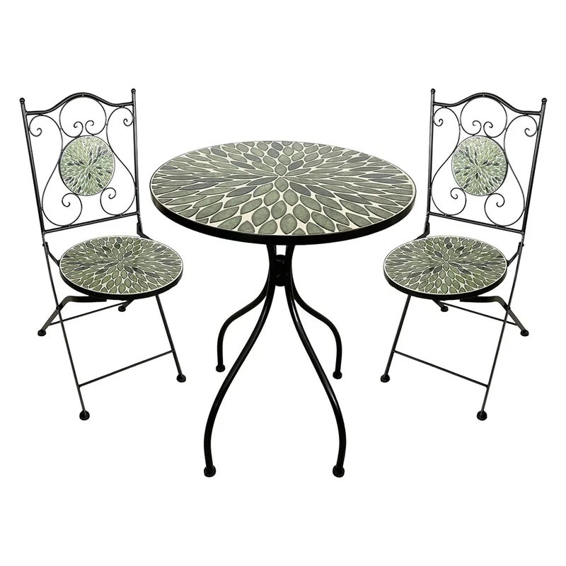 SET TAVOLO MOSAICO DA ESTERNO ‘FOGLIARTE‘ Ø cm 60 x h.75 (tavolo) - cm 38 x h. 46-92 (sedie) Nu Kopen