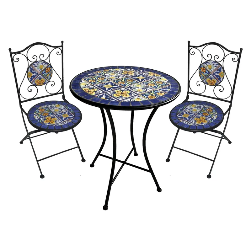 Dagaanbieding SET TAVOLO MOSAICO DA ESTERNO ‘GENZIANA‘ Ø cm 60 x h.75 (tavolo) - cm 38 x 46-92 (sedie)
