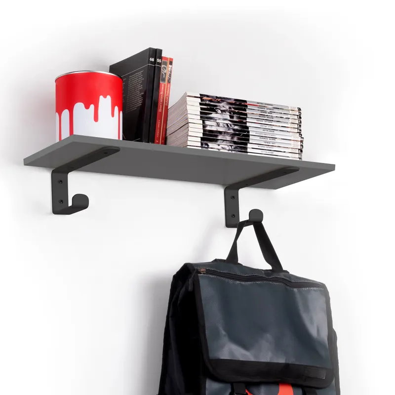Beperkt Aanbod Set di supporti per mensole in legno Shelf con gancio integrato