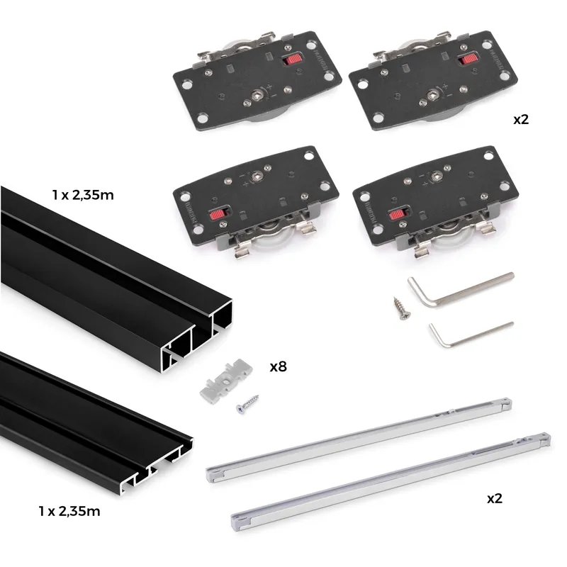 Laatste Kans Sistema Flow 2 da superficie in kit per un armadio con 2 ante scorrevoli in legno supportate da chiusura ammortizzata