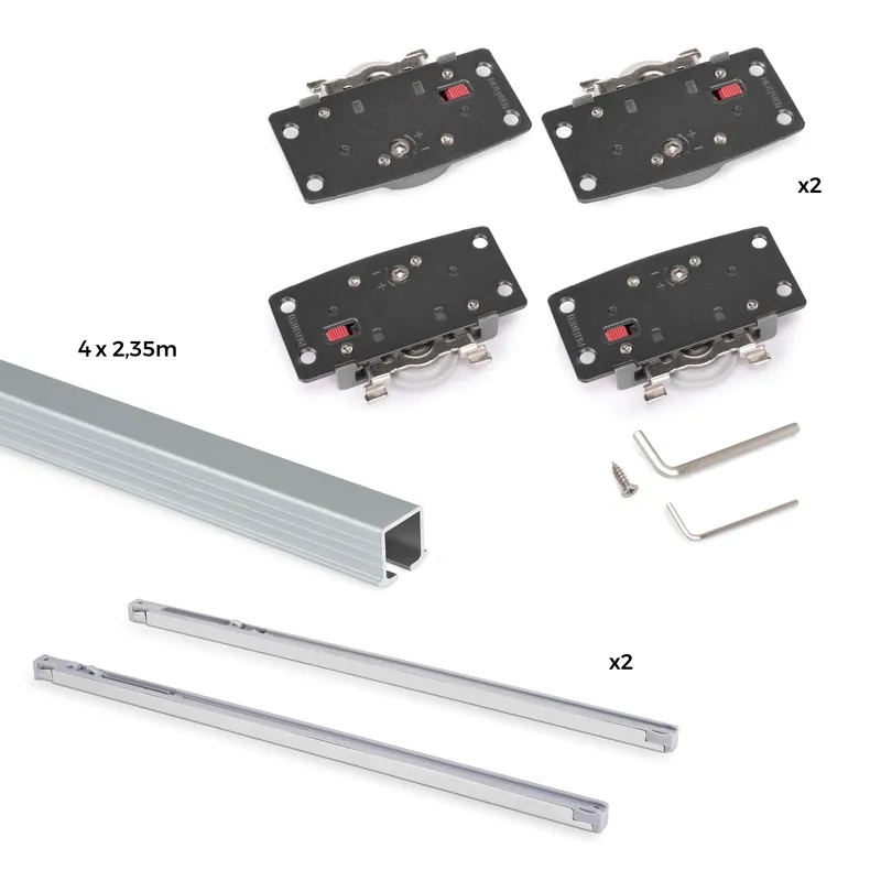 Veilige Betaling Sistema Flow 2 in formato kit per armadio a 2 ante scorrevoli in legno supportate con chiusura ammortizzata