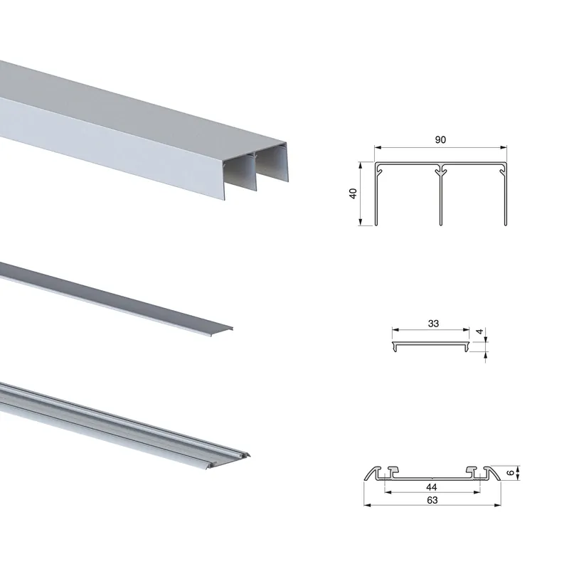 Sistema scorrevole per armadio 2 ante a scorrimento inferiore Placard 90 con profili Vall e chiusura soft Lage Kosten