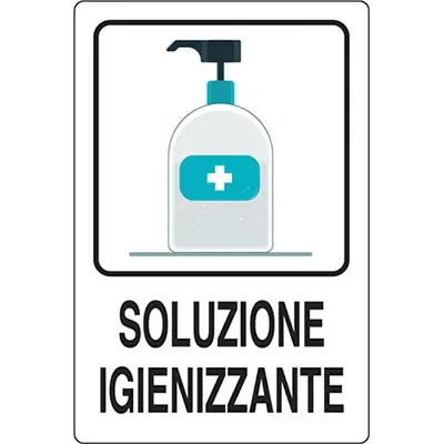 Betrouwbaar TARGA SEGNALETICA COVID SOLUZIONE IGIENIZZANTE