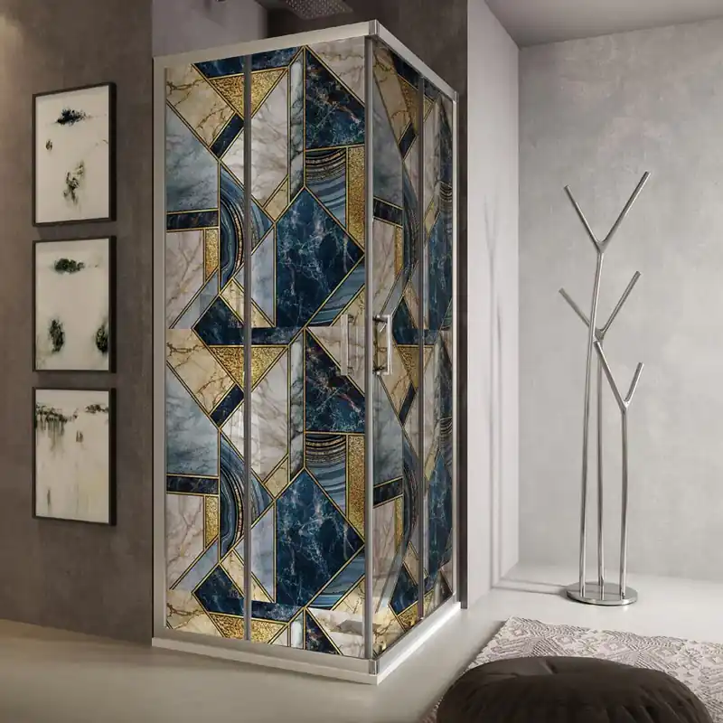 Premium Pellicola adesiva per vetro Marmo oro e blu - 60x100 cm