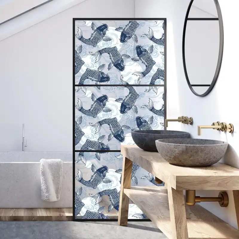 Aanbieding Pellicola adesiva per vetro Carpe giapponesi - 60x100 cm