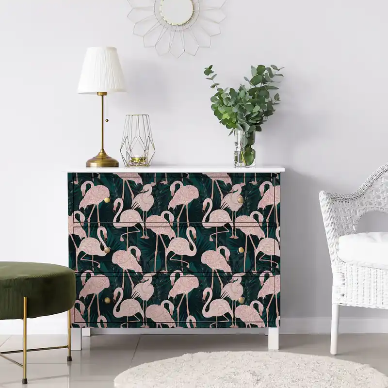 Beste Prijs Pellicola adesiva Tropical jungle flamingos - 40x200 cm