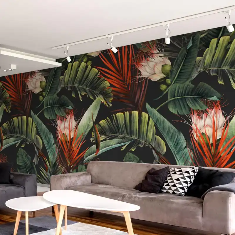 Laatste Versie Carta da parati Tropical Leaves - Nero / TNT Effetto Muro / 100x300 cm