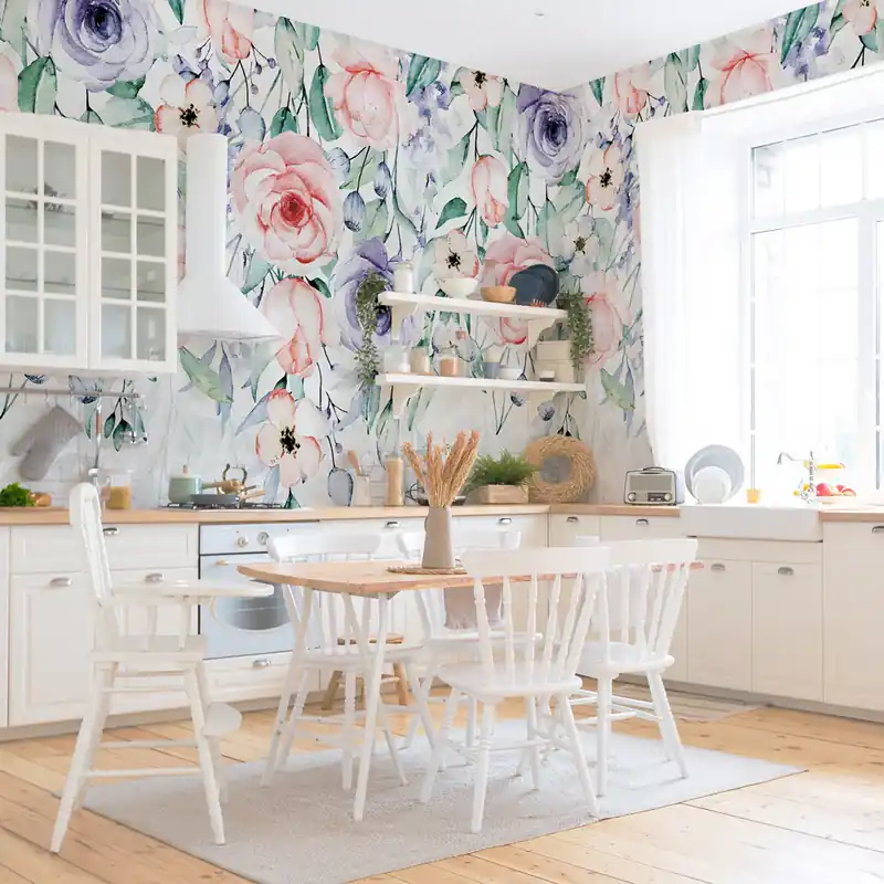 Direct Beschikbaar Carta da parati in Fibra di Vetro Romantic roses - 100% Fibra di vetro / 95x300 cm