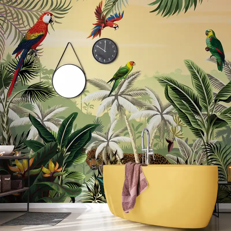Carta da parati in Fibra di Vetro Parrots in the jungle - 100% Fibra di vetro / 190x300 cm Koop Online
