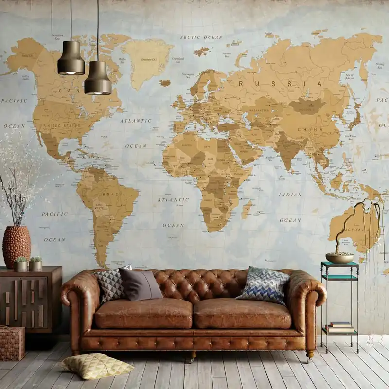 Carta da parati Vintage World Map - TNT Effetto Muro / 400x300 cm Premium