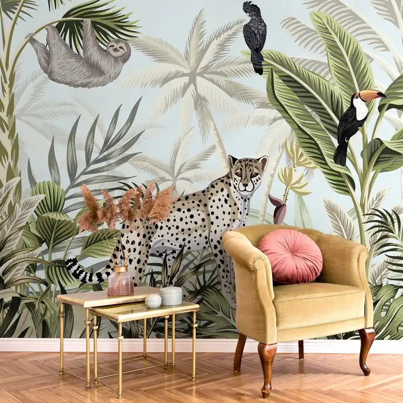 Betrouwbaar Carta da parati Ghepardo tra le foglie - TNT Effetto Muro / 200x300 cm