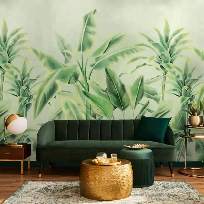 Shop Nu Carta da parati Palms drawing - Verde / TNT Effetto Muro / 100x300 cm