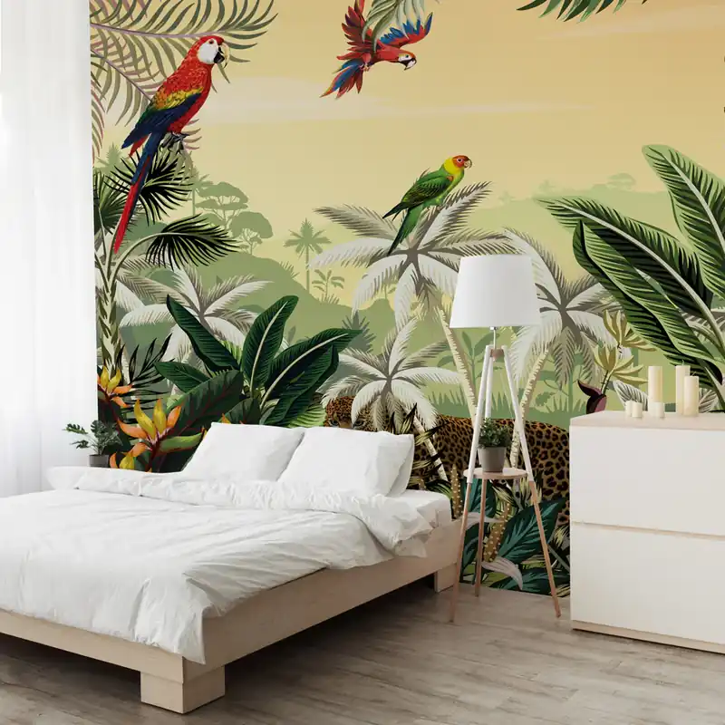 Carta da parati Parrots in the jungle - TNT Effetto Muro / 200x300 cm Premium