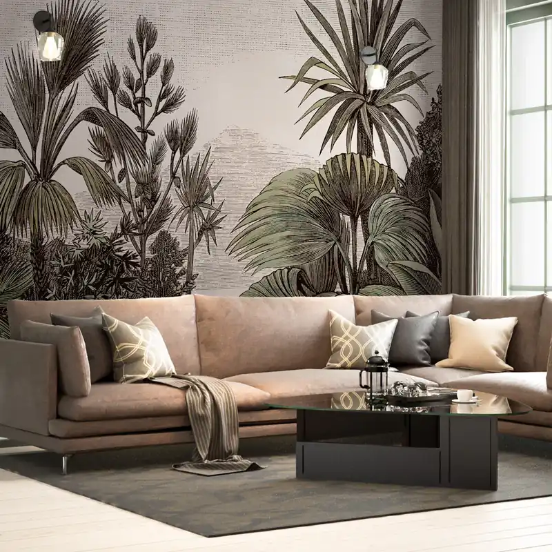 Beperkt Aanbod Carta da parati Engraved jungle - TNT Effetto Muro / 100x300 cm / Bianco e Nero