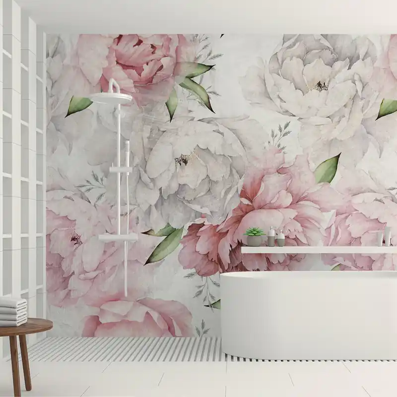 Gecertificeerd Carta da parati in Fibra di Vetro Peonie Rosa - 100% Fibra di vetro / 95x300 cm