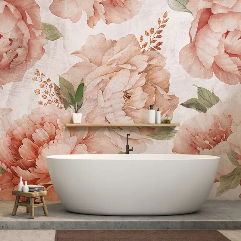 Flitsaanbieding Carta da parati in Fibra di Vetro Peonie Arancione - 100% Fibra di vetro / 95x300 cm