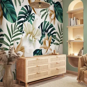 Populair Carta da parati Tropical flowers - TNT Effetto Muro / 100x300 cm