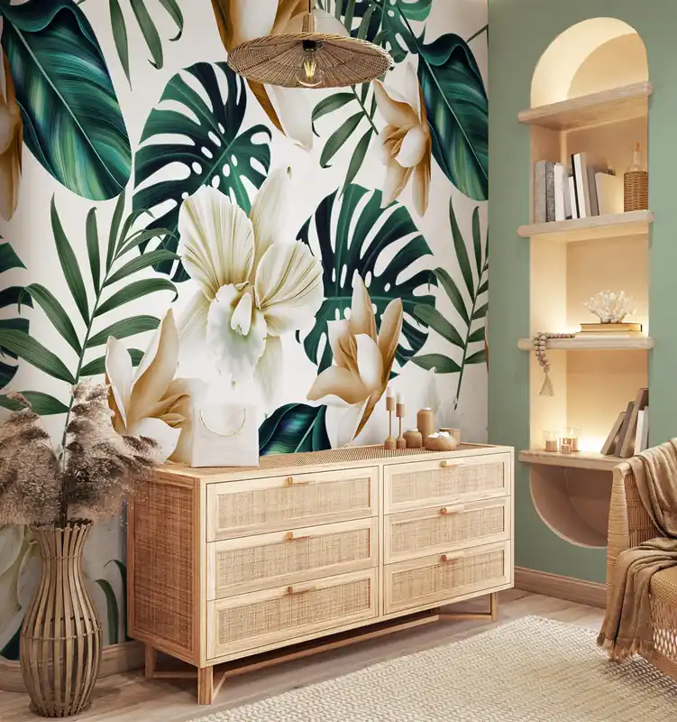 Populair Carta da parati Tropical flowers - TNT Effetto Muro / 100x300 cm