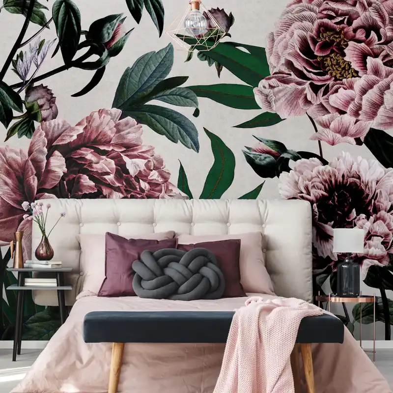 Nu Kopen Carta da parati Peonie eleganti - TNT Effetto Muro / 100x300 cm