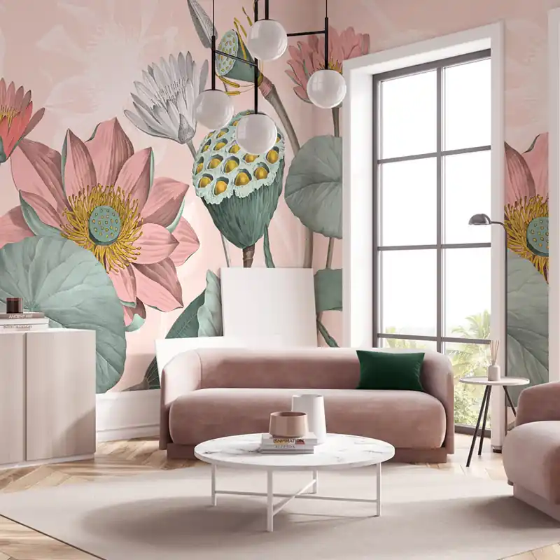 Must-Have Carta da parati Fiori di loto nelumbo - TNT Effetto Muro / 100x300 cm