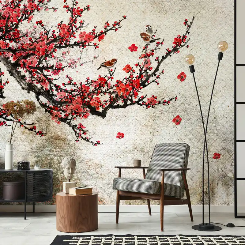 Carta da parati Fiori rossi - TNT Effetto Muro / 100x300 cm Premium