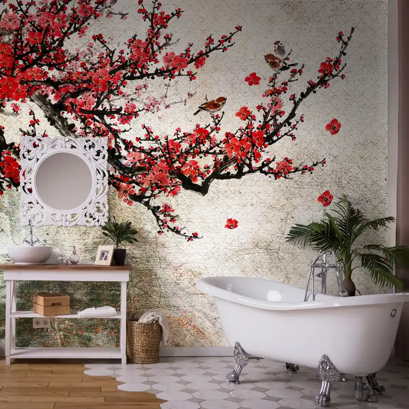 Carta da parati in Fibra di Vetro Fiori rossi - 100% Fibra di vetro / 95x300 cm Aanbieding