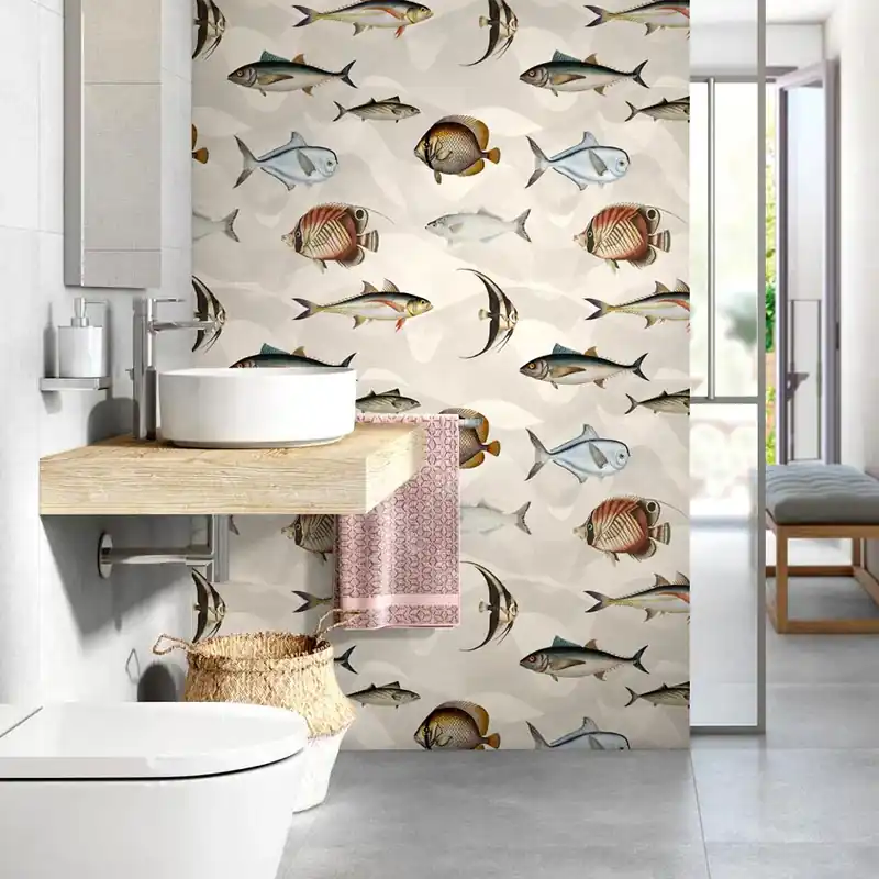 Fish parade Rotolo Carta da Parati - Finitura Liscia / 50x300 cm Beperkte Voorraad