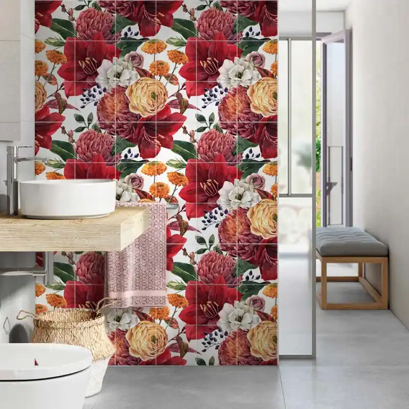 Gereduceerde Prijs Fiori rossi Adesivi per piastrelle - 72 piastrelle 10x10 cm