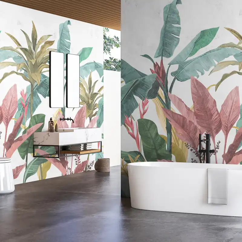 Gratis Retour Carta da parati in Fibra di Vetro Fogliame tropicale - 100% Fibra di vetro / 95x300 cm