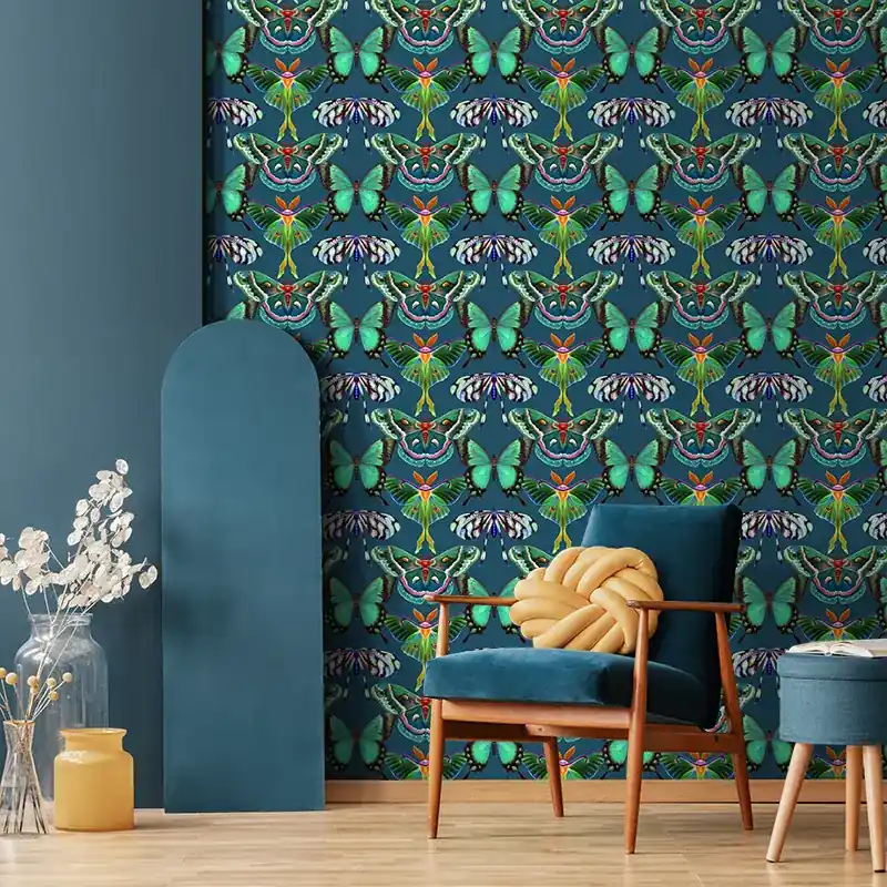 Mariposas en azul Rotolo Carta da Parati - Finitura Liscia / 50x700 cm Nieuw