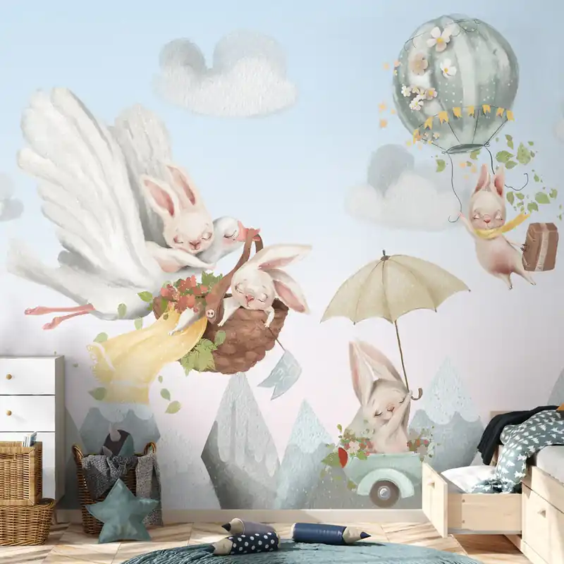 Laatste Versie Carta da parati Coniglietti in viaggio - Carta da parati liscia / 100x300 cm