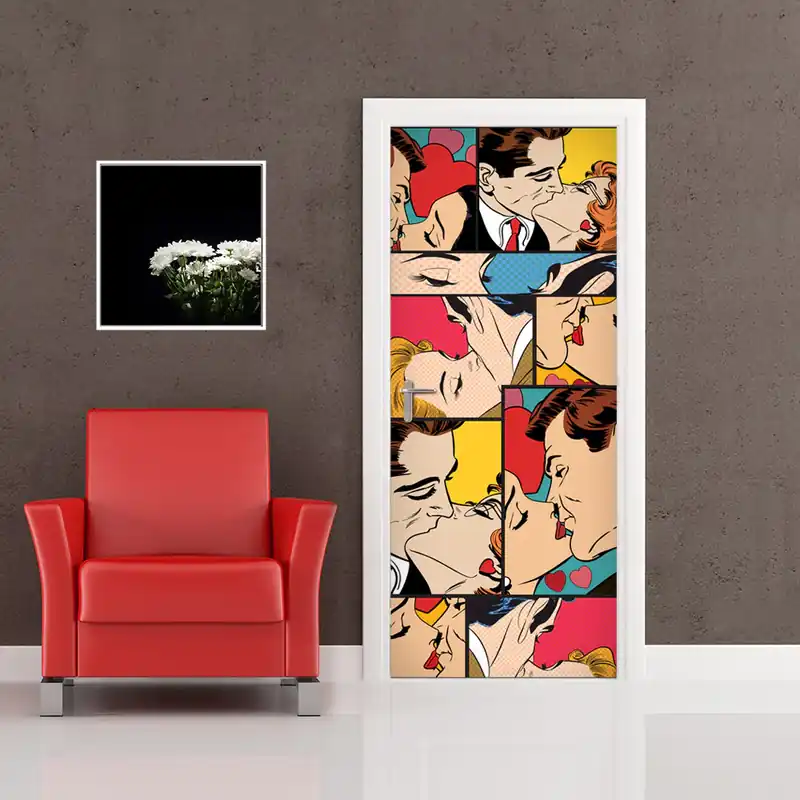 Porta Pop Art Kisses - 60 cm / 200 cm Exclusieve Aanbieding